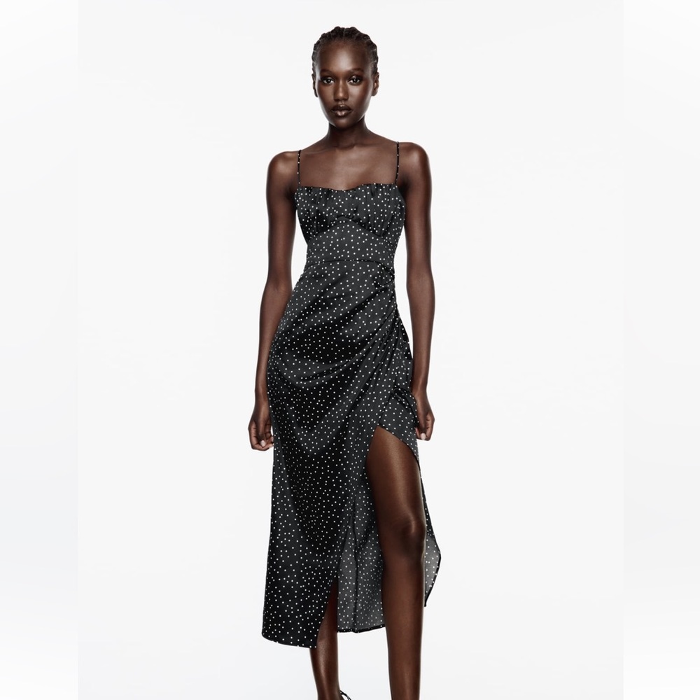 Zara Dotted Satin Effect Corset Dress